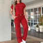 🔥Women's Casual Short Sleeve Top & Wide Leg Pants Set