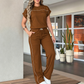 🔥Women's Casual Short Sleeve Top & Wide Leg Pants Set