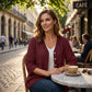 Women's V-Neck Lace Trim Button-Down Blouse