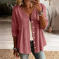Women's V-Neck Lace Trim Button-Down Blouse