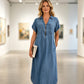 👗👖 Denim maxi dress with V-neck and zipper