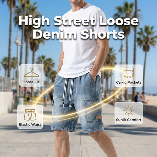 🩳 Men's Loose Denim Cargo Shorts – High street style & adjustable fit – Durable cotton, perfect for skatepark or summer streets 🛹