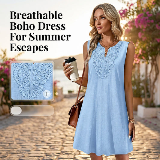 👗Breathable Summer Casual Dress – Embroidered V-Neck, Wrinkle Resistant, Versatile ✨