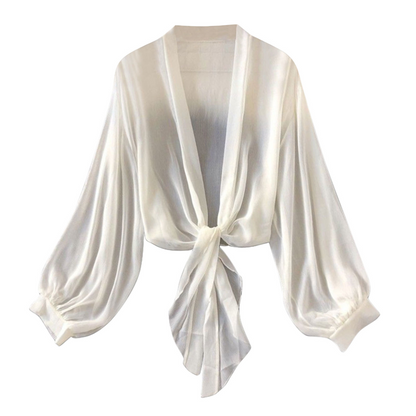 ✨✨Women's Lightweight Chiffon Tie-Front Cardigan – Balloon Sleeves, Sheer, Layering