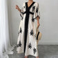 👗💥 Women's Elegant V-Neck Print Maxi Dress – Flutter Sleeves, Ethnic Print, Side Slits ✨
