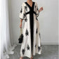 👗💥 Women's Elegant V-Neck Print Maxi Dress – Flutter Sleeves, Ethnic Print, Side Slits ✨