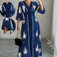 👗💥 Women's Elegant V-Neck Print Maxi Dress – Flutter Sleeves, Ethnic Print, Side Slits ✨