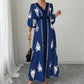 👗💥 Women's Elegant V-Neck Print Maxi Dress – Flutter Sleeves, Ethnic Print, Side Slits ✨