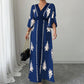 👗💥 Women's Elegant V-Neck Print Maxi Dress – Flutter Sleeves, Ethnic Print, Side Slits ✨