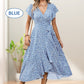 Women’s Summer Elegant V Neck Tie Waist Flowy Floral Dress