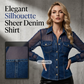 ✨🛍️Fresh Drop - Tailored Waist Denim Top with Sheer Panels – Versatile Work-to-Weekend Style in Classic Blue 🍃