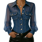 ✨🛍️Fresh Drop - Tailored Waist Denim Top with Sheer Panels – Versatile Work-to-Weekend Style in Classic Blue 🍃