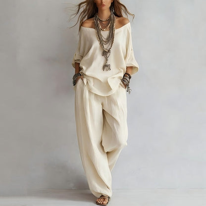 Women’s Off-Shoulder Top & Wide-Leg Pants 2-Piece Set