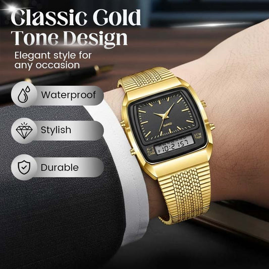 ⌚ Classic Dual Display Watch – Analog hands, digital screen, stainless steel band