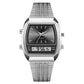 ⌚ Classic Dual Display Watch – Analog hands, digital screen, stainless steel band