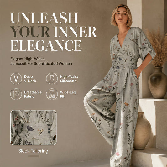 Women's Elegant V-Neck Printed Jumpsuit