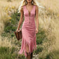 ✨ Retro Western Tassel Sleeveless Slim Dress – Fringe Hem, Front Zipper, Cowgirl Style 🌵
