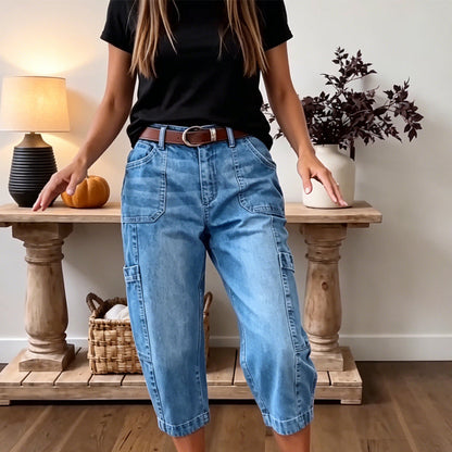 New Arrival✨👖 Mid-Waist Cropped Jeans with Multi-Pockets