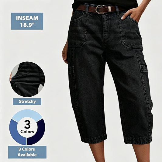 New Arrival✨👖 Mid-Waist Cropped Jeans with Multi-Pockets