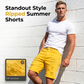 🌞🕶️Yellow Men's Summer Shorts – Breathable, Distressed, Rolled Hem, Stretchy Fit