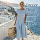 🔥Summer Best Sellers-Women’s Summer Round Neck Elegant Solid Color Dress