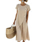 🔥Summer Best Sellers-Women’s Summer Round Neck Elegant Solid Color Dress