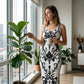 👗✨ Women's Classic Floral Print Maxi Dress – Bodycon, Side Slit, Porcelain Pattern 💙