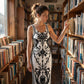 👗✨ Women's Classic Floral Print Maxi Dress – Bodycon, Side Slit, Porcelain Pattern 💙