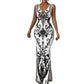 👗✨ Women's Classic Floral Print Maxi Dress – Bodycon, Side Slit, Porcelain Pattern 💙