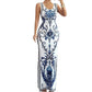 👗✨ Women's Classic Floral Print Maxi Dress – Bodycon, Side Slit, Porcelain Pattern 💙
