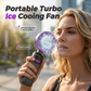 ❄️ Handheld Turbo Fan – Ice-cooling plate, 3-in-1 use, compact and portable
