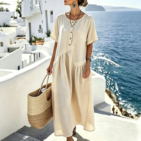 ⌛Limited-Time Offer-Women's Button-Front Short Sleeve Maxi Dress