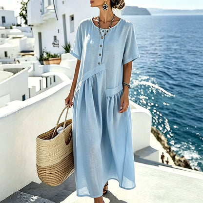 ⌛Limited-Time Offer-Women's Button-Front Short Sleeve Maxi Dress