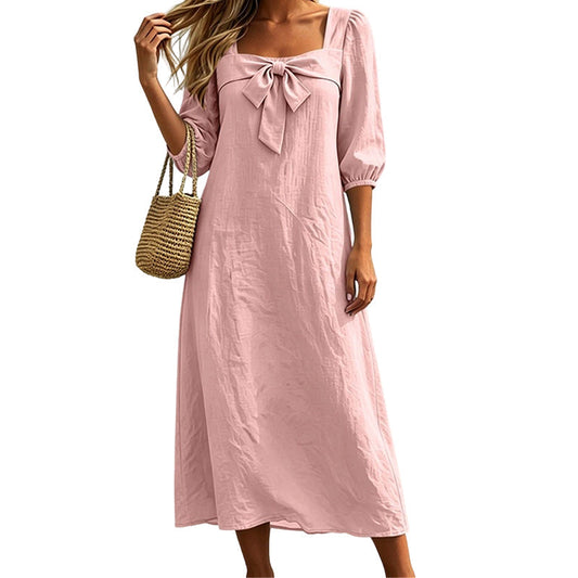 👗New Arrivals🌸 Women's midi dress with a bow and a square neckline