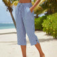 ⌛Limited-Time Offer-Women's Striped Cotton Linen Capri Pants with Pockets