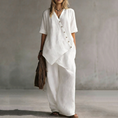 Women's Asymmetrical Top & Wide-Leg Pants Set