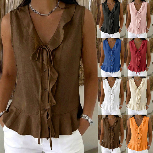 New Arrival✨Sleeveless Ruffle Trim Top in Classic Solids