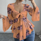🔥Summer Bestseller🔥🌸 Floral Print Square Neck Blouse with Tie-Front Detail