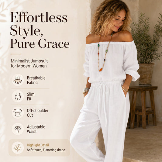 Summer Favorite☀️🌺 Lightweight Off-Shoulder Jumpsuit – Easy Fit & Modern Style for Any Occasion