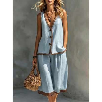 Summer Bestseller🔥Sleeveless V-Neck Vest & Wide-Leg Pants Set