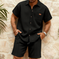 Waffle Knit Shirt & Shorts Set – Breezy 2-Piece for Casual Days & Relaxed Weekends