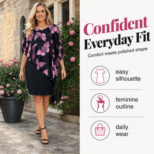 👗💥Women's Floral Print Cape Bodycon Dress