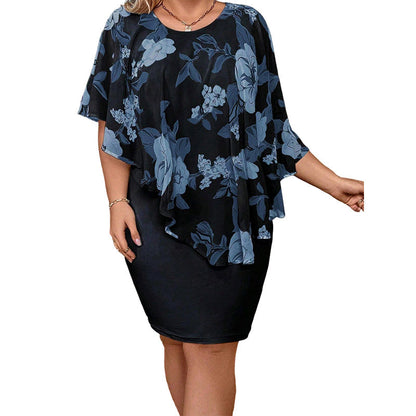 👗💥Women's Floral Print Cape Bodycon Dress