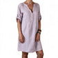 Women's Summer V-Neck Dress with Roll Sleeve