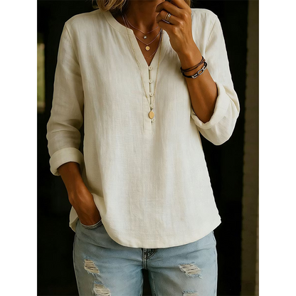 Summer Bestseller🔥👚 V-Neck Button-Up Long Sleeve Top