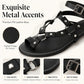 ❄️👡Women Flat Strappy Sandals Gladiator Rivet Ankle Strap Toe Loop Beach Shoes