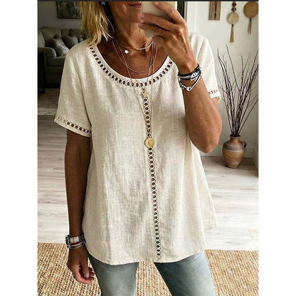 New Arrival✨🌸 Soft Cotton Blend Top with Circular Lace Detail – Effortless Style for Casual Outings