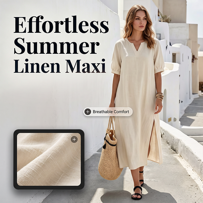 👗 Linen V-Neck Maxi Dress with Side Slits