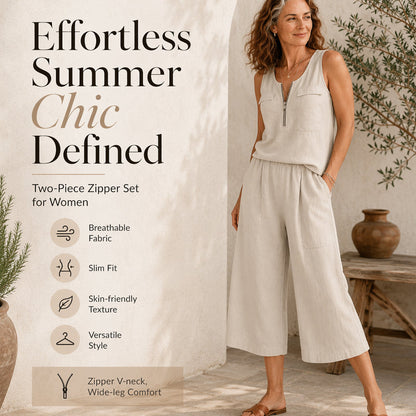 Limited-Time⌛🌿Half-Zip Sleeveless Tank & Shorts Set – Breezy 2-Piece for Active Days