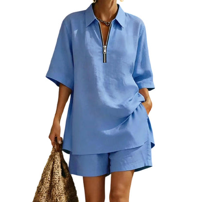 New Arrival✨🌸 Matching Short Sleeve Top & Shorts with Pockets – Polished Comfort for Everyday Wear